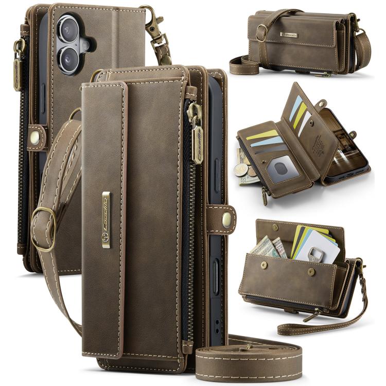 CaseMe C39 RFID Blocking Zipper Wallet Leather Phone Case with Crossbody Strap, For iPhone 17e / 16e, For iPhone 17 Pro Max, For iPhone 17 Pro, For iPhone 17, For iPhone Air, For iPhone 16 Pro Max, For iPhone 16 Pro, For iPhone 16 Plus, For iPhone 16  ...