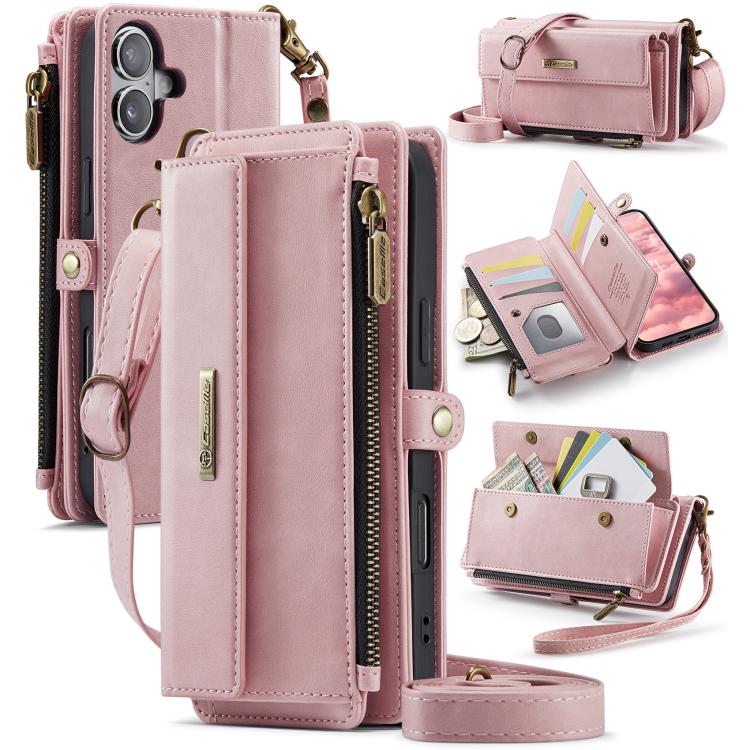 CaseMe C39 RFID Blocking Zipper Wallet Leather Phone Case with Crossbody Strap, For iPhone 17e / 16e, For iPhone 17 Pro Max, For iPhone 17 Pro, For iPhone 17, For iPhone Air, For iPhone 16 Pro Max, For iPhone 16 Pro, For iPhone 16 Plus, For iPhone 16  ...