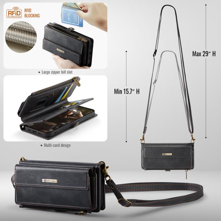 CaseMe C39 RFID Blocking Zipper Wallet Leather Phone Case with Crossbody Strap, For iPhone 13 Pro, For iPhone 13, For iPhone 13 mini, For iPhone 12 / 12 Pro, For iPhone 12 Pro Max, For iPhone 12 mini, For iPhone 11 Pro Max, For iPhone 11               ...