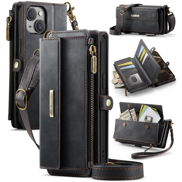 CaseMe C39 RFID Blocking Zipper Wallet Leather Phone Case with Crossbody Strap, For iPhone 13 Pro, For iPhone 13, For iPhone 13 mini, For iPhone 12 / 12 Pro, For iPhone 12 Pro Max, For iPhone 12 mini, For iPhone 11 Pro Max, For iPhone 11               ...