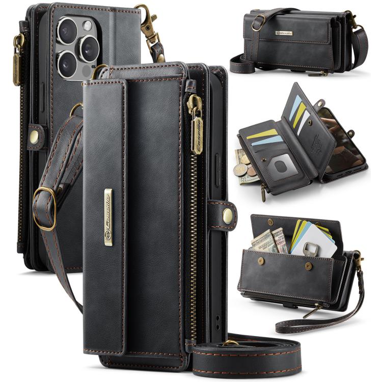 CaseMe C39 RFID Blocking Zipper Wallet Leather Phone Case with Crossbody Strap, For iPhone 13 Pro, For iPhone 13, For iPhone 13 mini, For iPhone 12 / 12 Pro, For iPhone 12 Pro Max, For iPhone 12 mini, For iPhone 11 Pro Max, For iPhone 11               ...