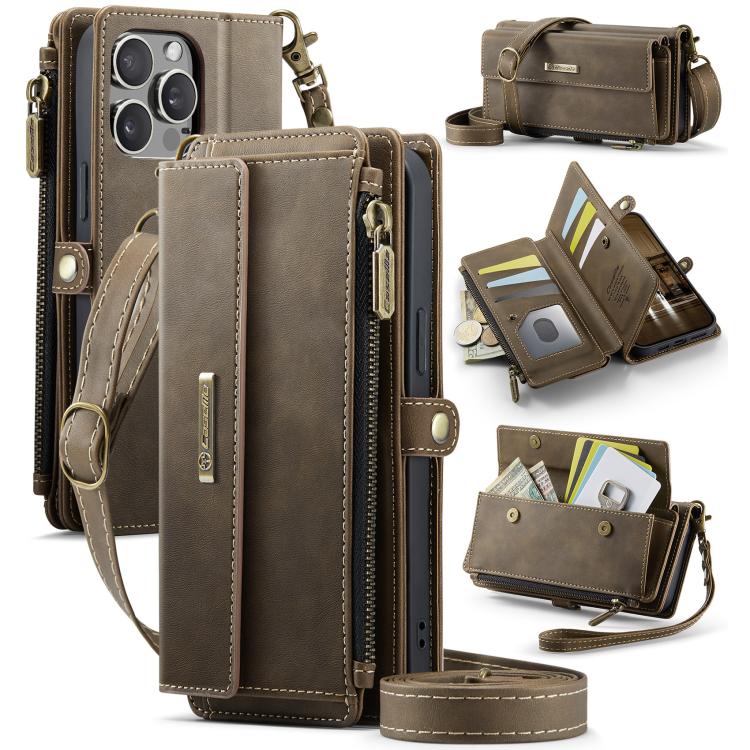 CaseMe C39 RFID Blocking Zipper Wallet Leather Phone Case with Crossbody Strap, For iPhone 13 Pro, For iPhone 13, For iPhone 13 mini, For iPhone 12 / 12 Pro, For iPhone 12 Pro Max, For iPhone 12 mini, For iPhone 11 Pro Max, For iPhone 11               ...