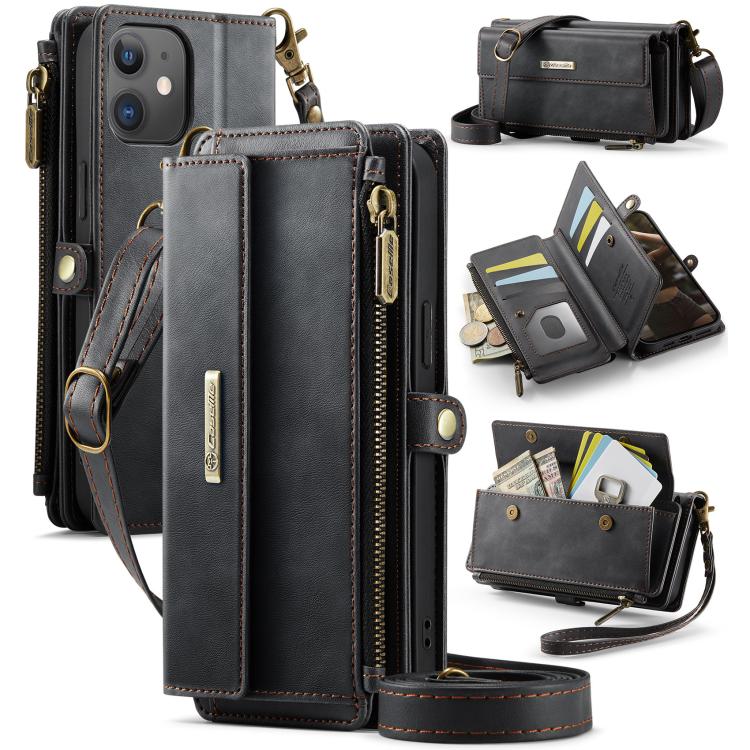CaseMe C39 RFID Blocking Zipper Wallet Leather Phone Case with Crossbody Strap, For iPhone 13 Pro, For iPhone 13, For iPhone 13 mini, For iPhone 12 / 12 Pro, For iPhone 12 Pro Max, For iPhone 12 mini, For iPhone 11 Pro Max, For iPhone 11               ...