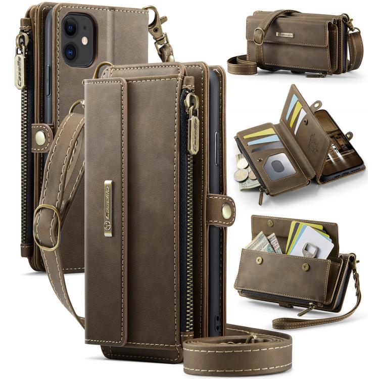 CaseMe C39 RFID Blocking Zipper Wallet Leather Phone Case with Crossbody Strap, For iPhone 13 Pro, For iPhone 13, For iPhone 13 mini, For iPhone 12 / 12 Pro, For iPhone 12 Pro Max, For iPhone 12 mini, For iPhone 11 Pro Max, For iPhone 11               ...