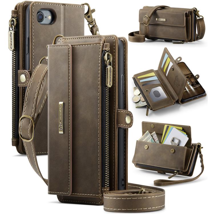 CaseMe C39 RFID Blocking Zipper Wallet Leather Phone Case with Crossbody Strap