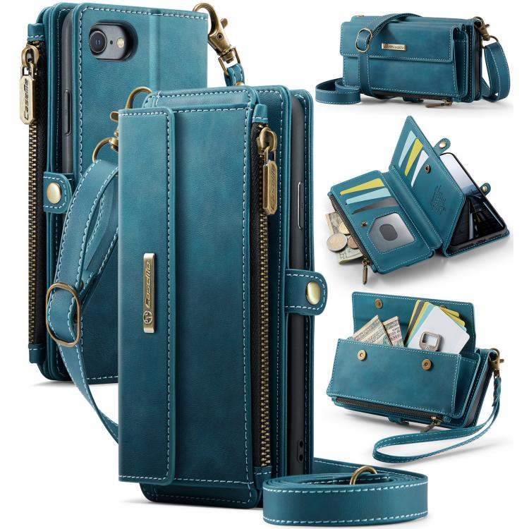 CaseMe C39 RFID Blocking Zipper Wallet Leather Phone Case with Crossbody Strap