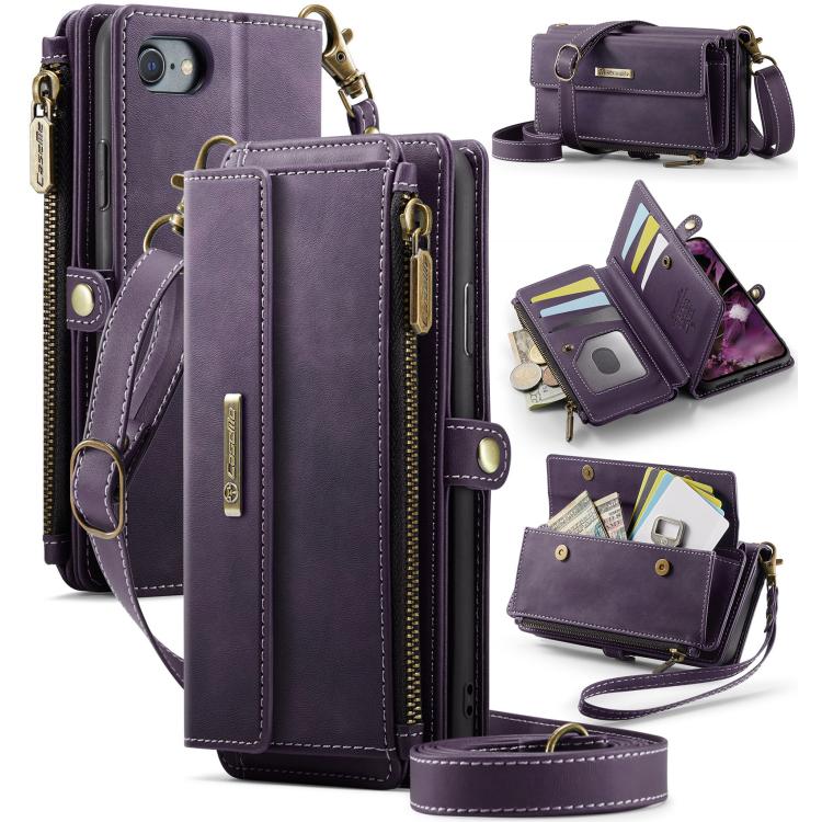 CaseMe C39 RFID Blocking Zipper Wallet Leather Phone Case with Crossbody Strap