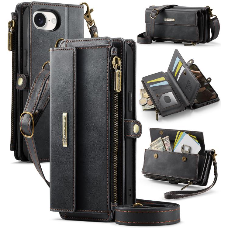CaseMe C39 RFID Blocking Zipper Wallet Leather Phone Case with Crossbody Strap, For iPhone 17e / 16e, For iPhone 17 Pro Max, For iPhone 17 Pro, For iPhone 17, For iPhone Air, For iPhone 16 Pro Max, For iPhone 16 Pro, For iPhone 16 Plus, For iPhone 16  ...