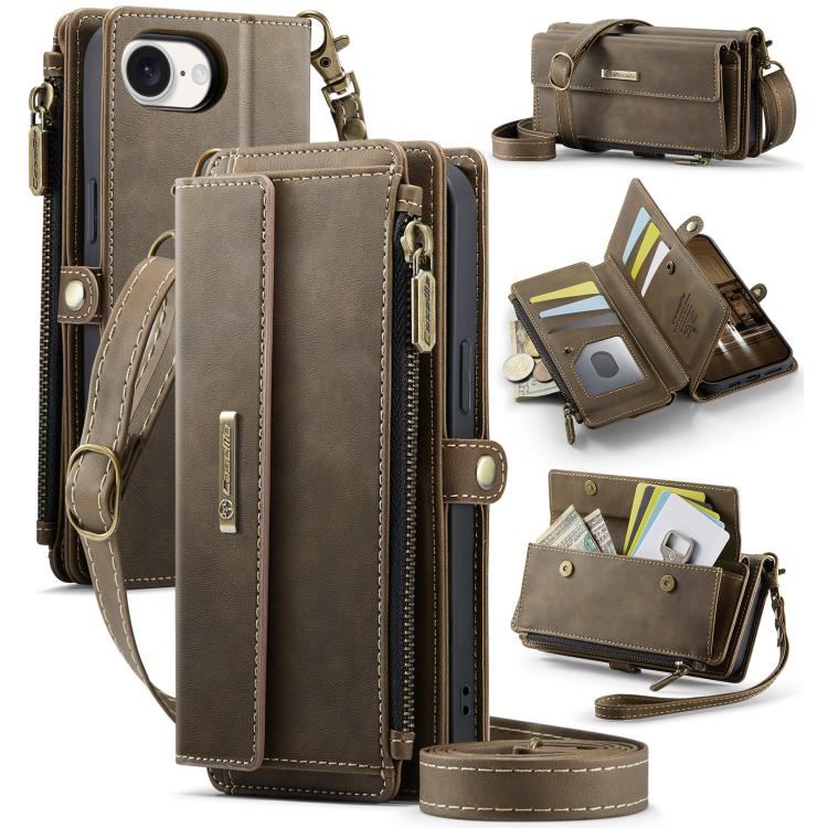 CaseMe C39 RFID Blocking Zipper Wallet Leather Phone Case with Crossbody Strap, For iPhone 17e / 16e, For iPhone 17 Pro Max, For iPhone 17 Pro, For iPhone 17, For iPhone Air, For iPhone 16 Pro Max, For iPhone 16 Pro, For iPhone 16 Plus, For iPhone 16  ...