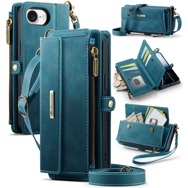 CaseMe C39 RFID Blocking Zipper Wallet Leather Phone Case with Crossbody Strap, For iPhone 17e / 16e, For iPhone 17 Pro Max, For iPhone 17 Pro, For iPhone 17, For iPhone Air, For iPhone 16 Pro Max, For iPhone 16 Pro, For iPhone 16 Plus, For iPhone 16  ...