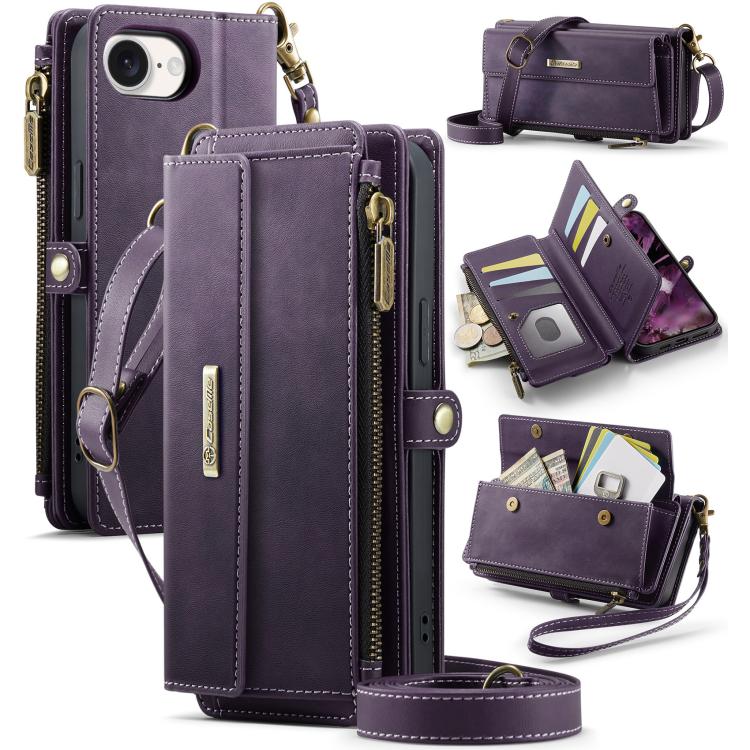 CaseMe C39 RFID Blocking Zipper Wallet Leather Phone Case with Crossbody Strap, For iPhone 17e / 16e, For iPhone 17 Pro Max, For iPhone 17 Pro, For iPhone 17, For iPhone Air, For iPhone 16 Pro Max, For iPhone 16 Pro, For iPhone 16 Plus, For iPhone 16  ...