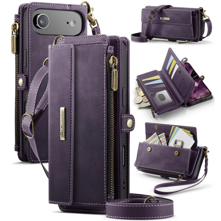 CaseMe C39 RFID Blocking Zipper Wallet Leather Phone Case with Crossbody Strap, For iPhone 17e / 16e, For iPhone 17 Pro Max, For iPhone 17 Pro, For iPhone 17, For iPhone Air, For iPhone 16 Pro Max, For iPhone 16 Pro, For iPhone 16 Plus, For iPhone 16  ...