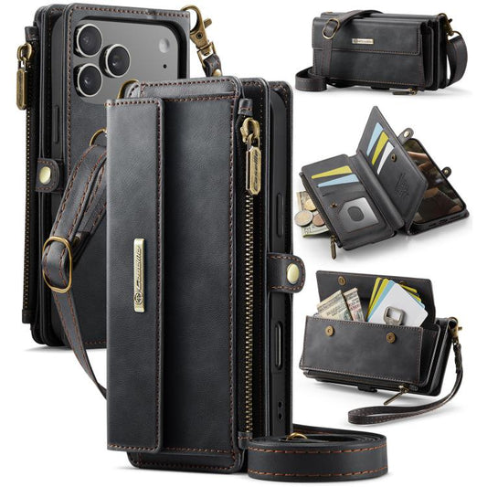 CaseMe C39 RFID Blocking Zipper Wallet Leather Phone Case with Crossbody Strap, For iPhone 18 Pro / 17 Pro, For iPhone 18 Pro Max / 17 Pro Max, For iPhone 17e / 16e, For iPhone 17, For iPhone Air, For iPhone 16 Pro Max, For iPhone 16 Pro               ...