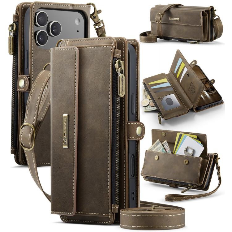 CaseMe C39 RFID Blocking Zipper Wallet Leather Phone Case with Crossbody Strap