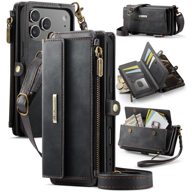 CaseMe C39 RFID Blocking Zipper Wallet Leather Phone Case with Crossbody Strap, For iPhone 17e / 16e, For iPhone 17 Pro Max, For iPhone 17 Pro, For iPhone 17, For iPhone Air, For iPhone 16 Pro Max, For iPhone 16 Pro, For iPhone 16 Plus, For iPhone 16  ...