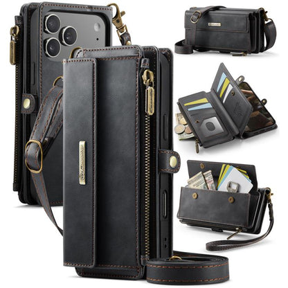 CaseMe C39 RFID Blocking Zipper Wallet Leather Phone Case with Crossbody Strap, For iPhone 17e / 16e, For iPhone 17 Pro Max, For iPhone 17 Pro, For iPhone 17, For iPhone Air, For iPhone 16 Pro Max, For iPhone 16 Pro, For iPhone 16 Plus, For iPhone 16  ...