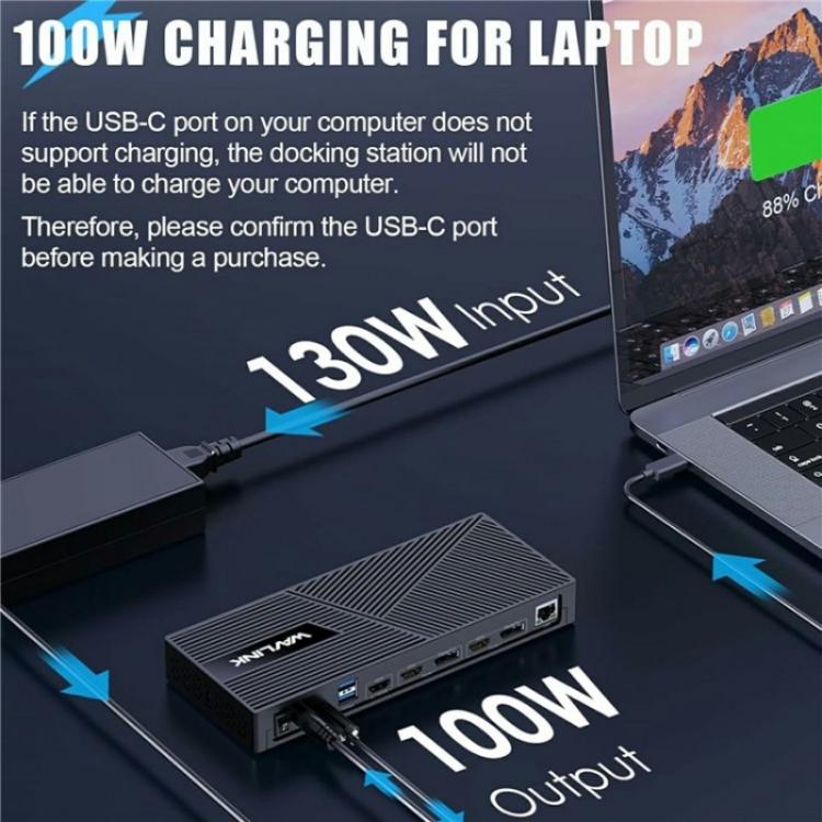 WAVLINK UG63PD25 15 in 1 DisplayLink Docking Station Support Triple Display 130W Power-in