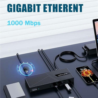 WAVLINK UG63PD25 15 in 1 DisplayLink Docking Station Support Triple Display 130W Power-in