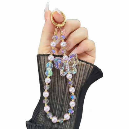 Laser Crystal Butterfly Pearl Mobile Phone Chain
