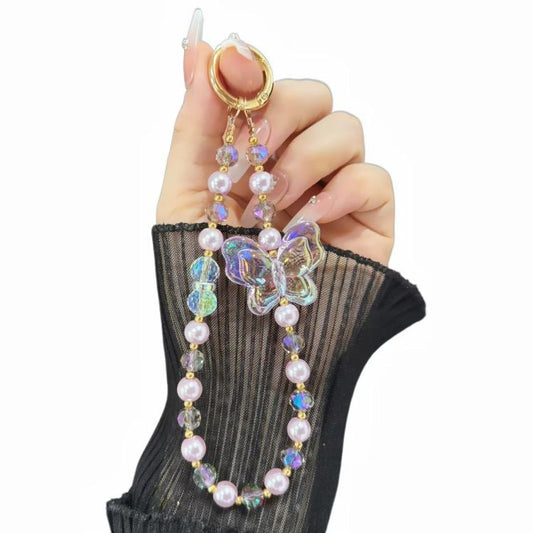 Laser Crystal Butterfly Pearl Mobile Phone Chain