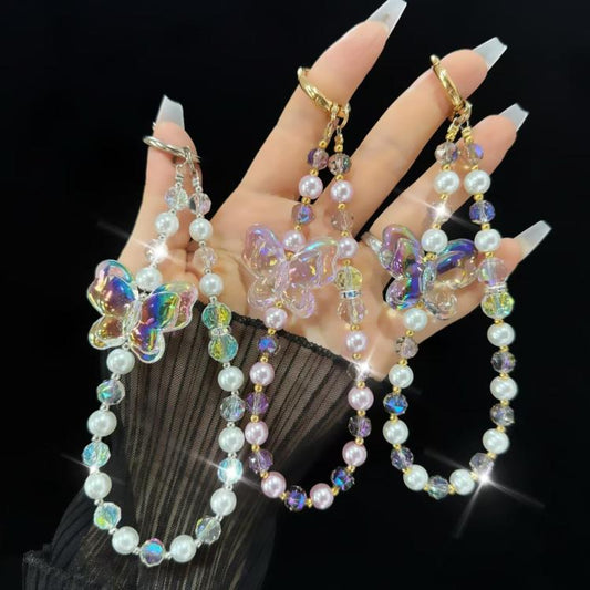 Laser Crystal Butterfly Pearl Mobile Phone Chain