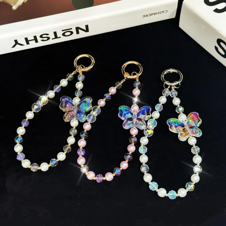 Laser Crystal Butterfly Pearl Mobile Phone Chain