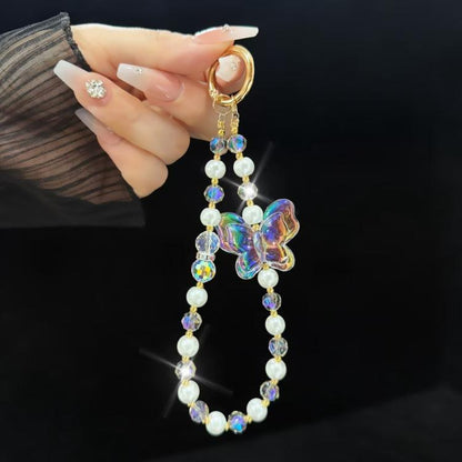 Laser Crystal Butterfly Pearl Mobile Phone Chain