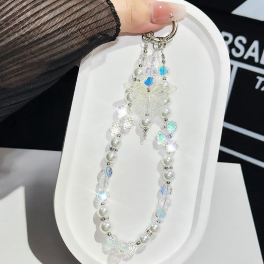 Three-Color Crystal Butterfly Pearl Mobile Phone Chain