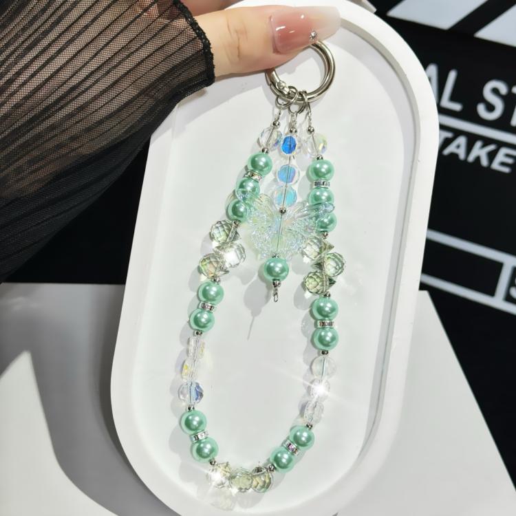 Three-Color Crystal Butterfly Pearl Mobile Phone Chain