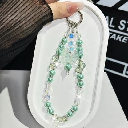 Three-Color Crystal Butterfly Pearl Mobile Phone Chain