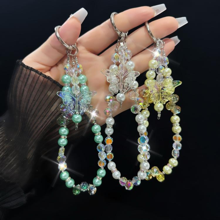 Three-Color Crystal Butterfly Pearl Mobile Phone Chain