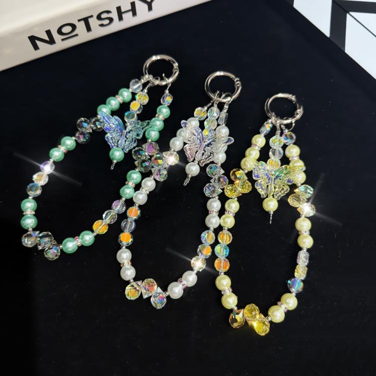 Three-Color Crystal Butterfly Pearl Mobile Phone Chain