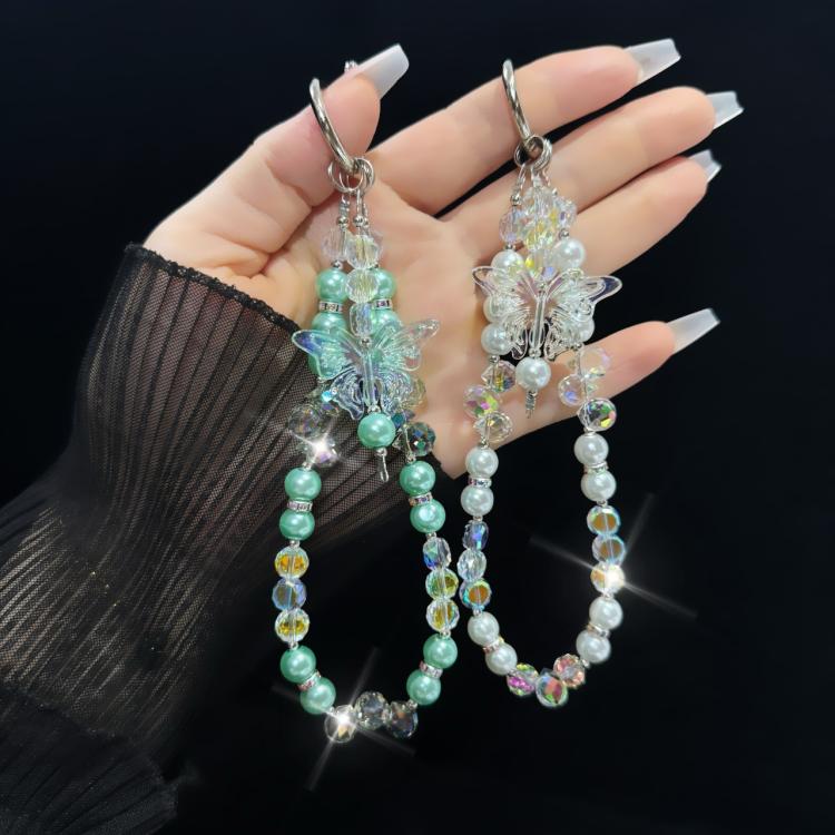 Three-Color Crystal Butterfly Pearl Mobile Phone Chain