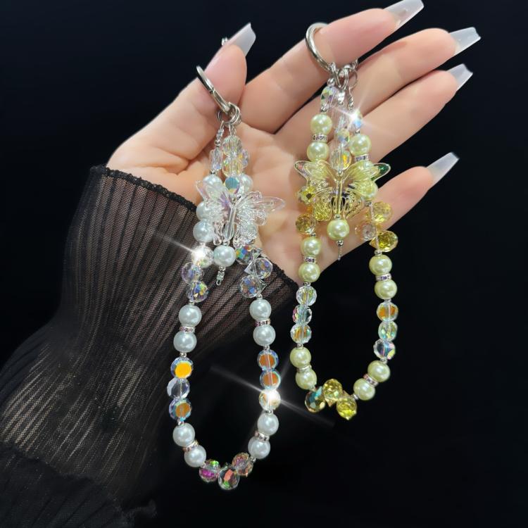 Three-Color Crystal Butterfly Pearl Mobile Phone Chain