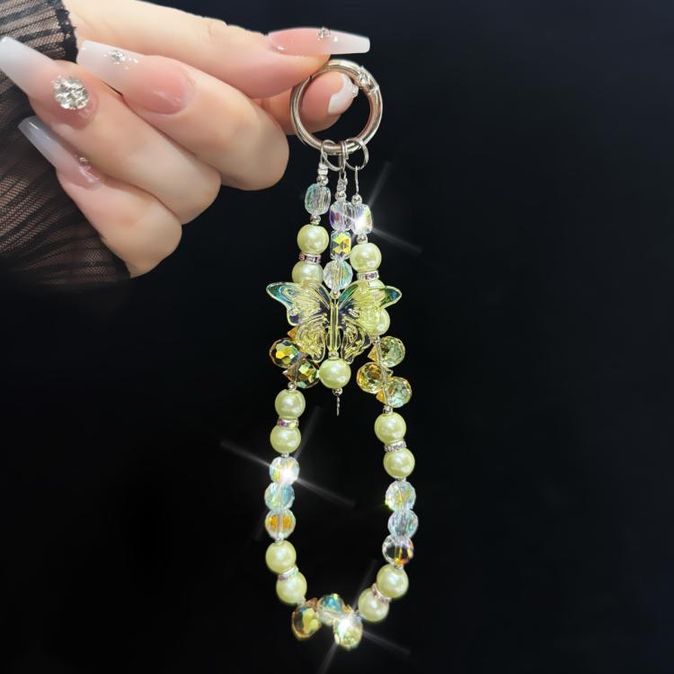 Three-Color Crystal Butterfly Pearl Mobile Phone Chain