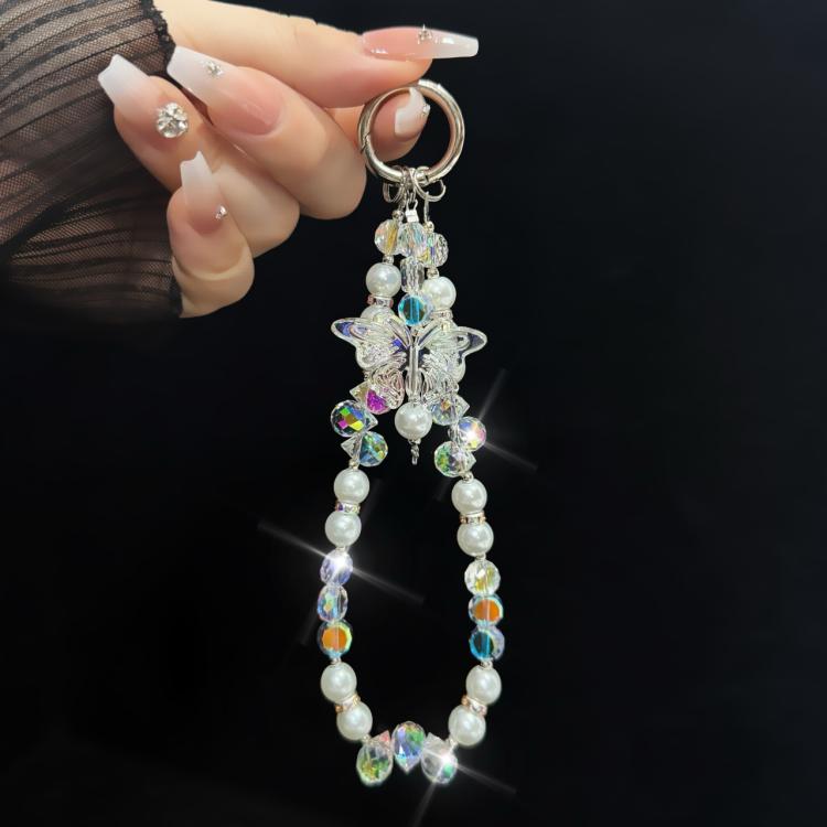 Three-Color Crystal Butterfly Pearl Mobile Phone Chain