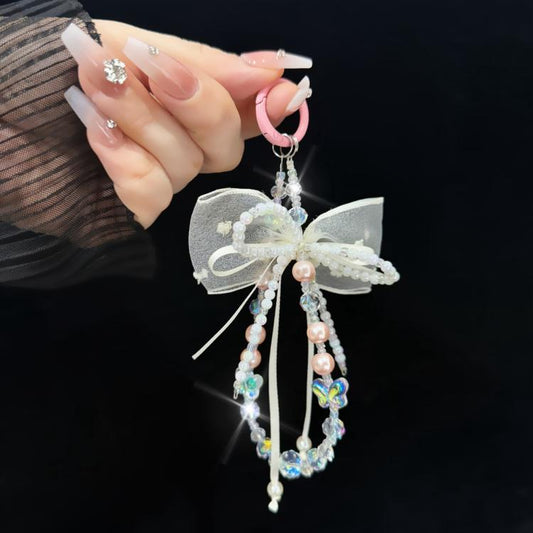 Pearl Bow Laser Butterfly Mobile Phone Chain