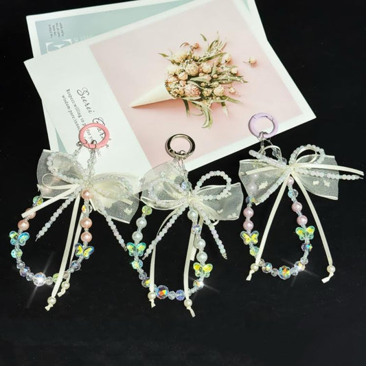 Pearl Bow Laser Butterfly Mobile Phone Chain