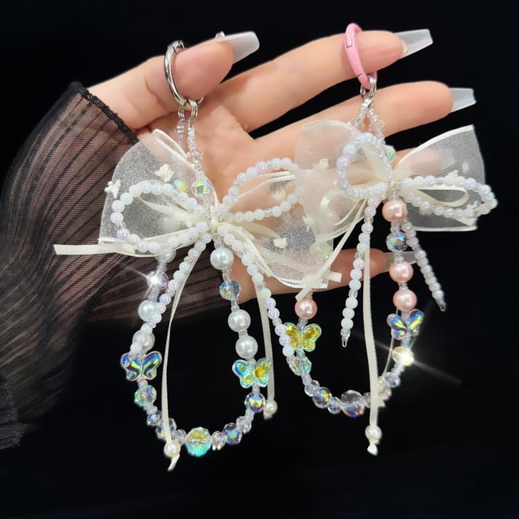 Pearl Bow Laser Butterfly Mobile Phone Chain