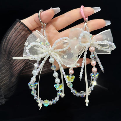 Pearl Bow Laser Butterfly Mobile Phone Chain