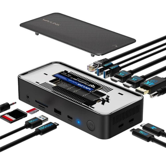 WAVLINK UMD23M voor laptop en tablet 13-in-1 USB-C-hub 10 Gbps M.2 PCIe/SATA SSD-behuizing, UMD23M