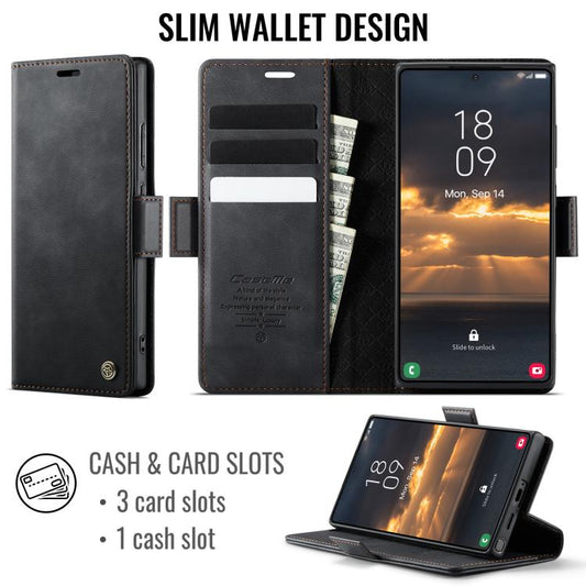 CaseMe 033 Handyhülle aus Kalbsleder mit Mikrofaserfutter und RFID-Schutz, für Samsung Galaxy A25, für Samsung Galaxy S23 FE 5G, für Samsung Galaxy A24 4G, für Samsung Galaxy A34 5G, für Samsung Galaxy A54, für Samsung Galaxy S23 Ultra 5G
