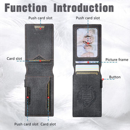 The Suteni denim pattern button automatically pops out the veneered printed card box