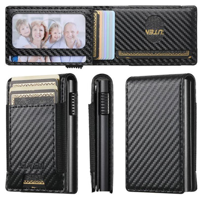 The Suteni carbon fiber pattern button automatically pops out the elastic band card box