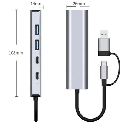 2503 Gigabit RJ45, 2 x USB3.2, USB-C2.0, USB-C3.2, DC5V 6 in 1 Docking Station USB / Type-C Hub