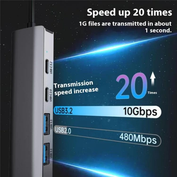 2503 Gigabit RJ45, 2 x USB3.2, USB-C2.0, USB-C3.2, DC5V 6 in 1 Docking Station USB / Type-C Hub