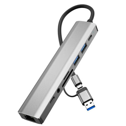 2509 RJ45, USB3.0, USB2.0, USB-C2.0, 3.5mm, DC5V, SD / TF Card Reader Adapter USB-C / USB Hub