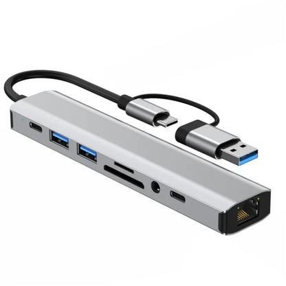 2509 RJ45, USB3.0, USB2.0, USB-C2.0, 3.5mm, DC5V, SD / TF Card Reader Adapter USB-C / USB Hub