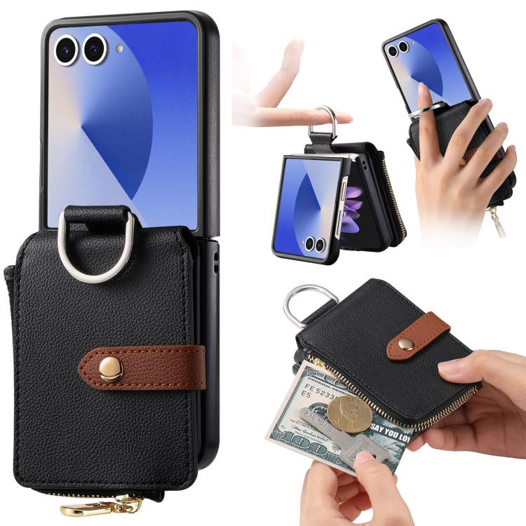 Litchi Texture Ring Vertical Zipper Wallet Phone Case, For Galaxy Z Flip8 5G, For Galaxy Z Flip7 5G