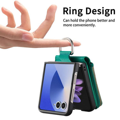Litchi Texture Ring Vertical Zipper Wallet Phone Case, For Galaxy Z Flip8 5G, For Galaxy Z Flip7 5G